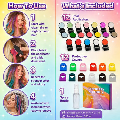 🎉🔥Last Day 52% OFF - 🌈12-Color Temporary Hair Chalk Applicator Set🎁-Ready for Christmas!🎅