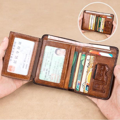 ארנק עור מינימליסטי לגברים עם חסימת RFID - עור פרה דק במיוחד, שכבה עליונה אמיתית, עיצוב קצר לנשיאה יומיומית