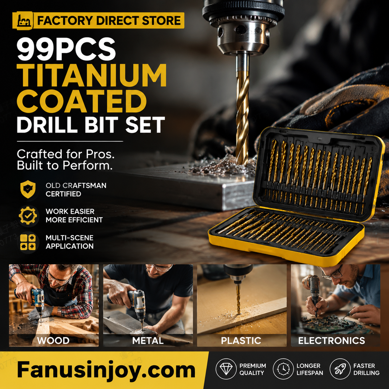 🔧✨ סט מקדחות ציפוי טיטניום | 50/60/70/99 יחידות | קידוח עץ, מתכת, פלסטיק ומתכת | פלדת HSS מקצועית 🏆