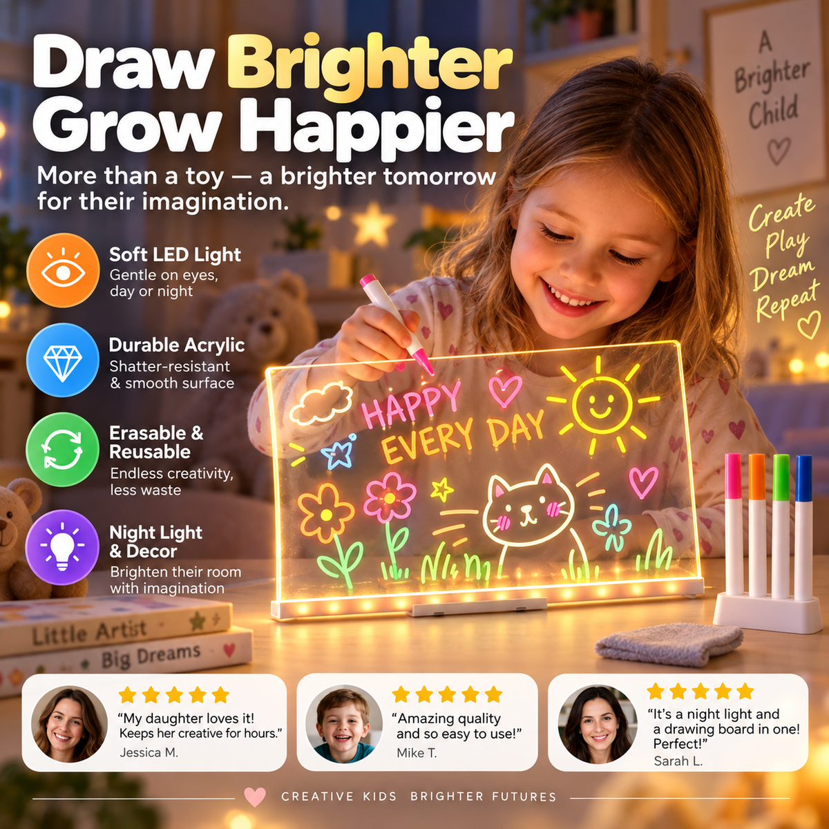 🎁2026 New Arrivals 50% OFF💥Glowing Acrylic Drawing Board – LED-Lit Display, Wipe & Redraw for Endless Desk Art ✨