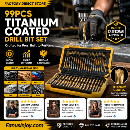 🔧✨ סט מקדחות ציפוי טיטניום | 50/60/70/99 יחידות | קידוח עץ, מתכת, פלסטיק ומתכת | פלדת HSS מקצועית 🏆