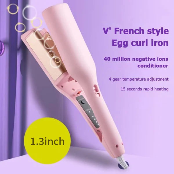🔥 French V-Shape Egg Roll Hair Waver: Anti-Scald, 15s Heat-Up, 4 Temps, 40M Ions