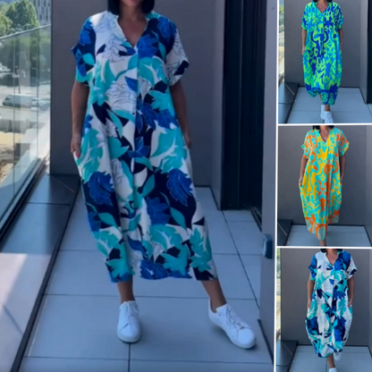💜מבצע מוגבל 50% הנחה 👗שמלת נשים אלגנטית קז'ואלית עם צווארון V מודפסת