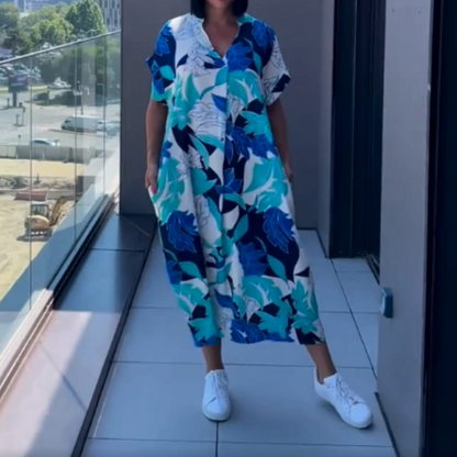 💜מבצע מוגבל 50% הנחה 👗שמלת נשים אלגנטית קז'ואלית עם צווארון V מודפסת