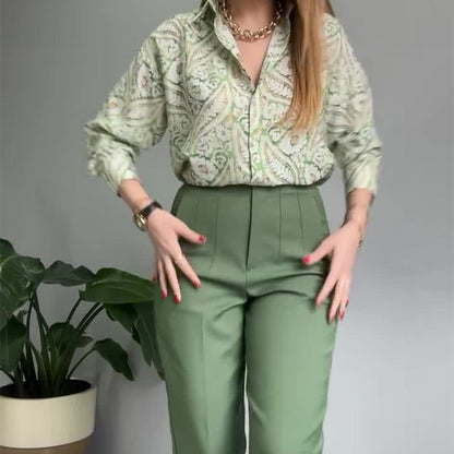 🌸 הכי טוב לקיץ 💐 חולצה ומכנסיים מודפסים לנשים (סט 2 חלקים מבד יוקרתי)