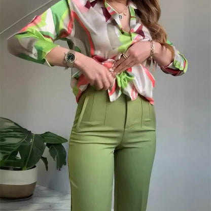 🌸 הכי טוב לקיץ 💐 חולצה ומכנסיים מודפסים לנשים (סט 2 חלקים מבד יוקרתי)