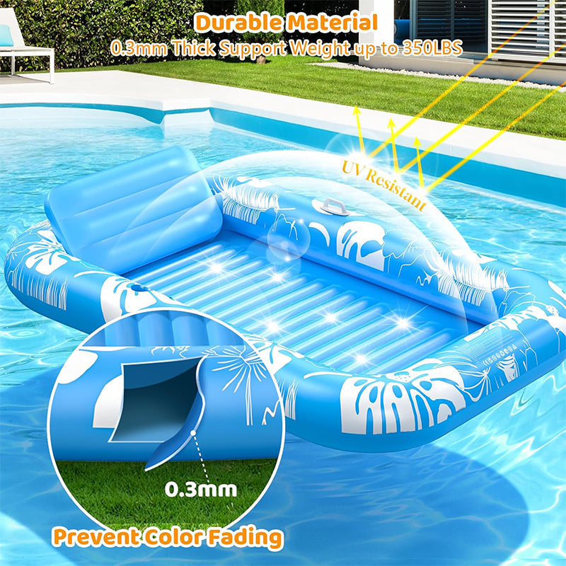 🏊🌊 מבצע פלאש 50%! כיסא נוח מתנפח לבריכה – זוגי, 208x130 ס"מ, 159 ק"ג, כרית ראש, מחזיקי כוסות, כיסוי כלול, מושלם להרפיה ושיזוף ☀️