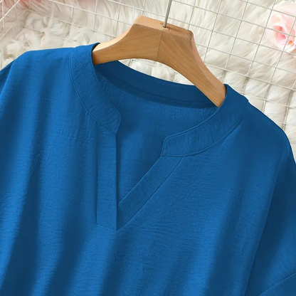 🌸מבצע אביב: 49% הנחה👕 חולצה אופנתית, רחבה ורפויה עם שרוולים קצרים בצבע אחיד