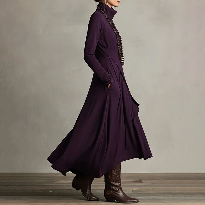 שמלת מקסי אלגנטית עם צווארון גבוה ועטיפה אסימטרית לנשים 🎅🏻🎉