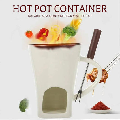 Ceramic Chocolate and Cheese Fondue Melter Mug with Fork