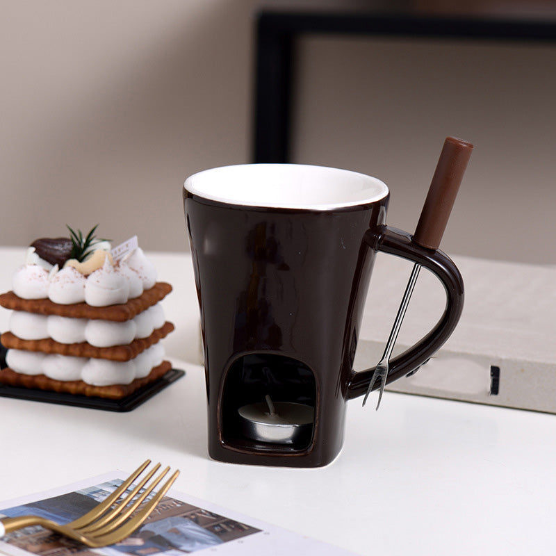 Ceramic Chocolate and Cheese Fondue Melter Mug with Fork
