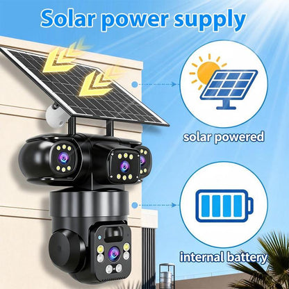 📹☀️ מצלמת אבטחה סולארית רב-זוויתית PTZ 360° — 8MP, ראיית לילה בצבע, WiFi 🌙🔒