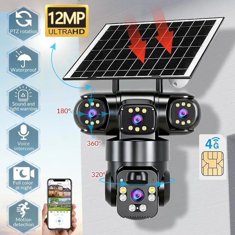 📹☀️ מצלמת אבטחה סולארית רב-זוויתית PTZ 360° — 8MP, ראיית לילה בצבע, WiFi 🌙🔒