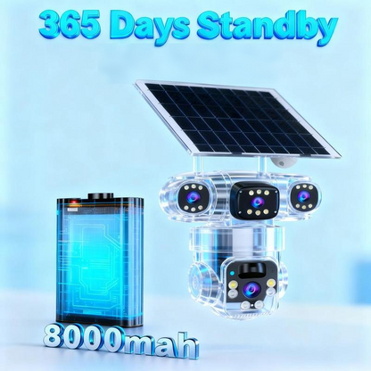 📹☀️ מצלמת אבטחה סולארית רב-זוויתית PTZ 360° — 8MP, ראיית לילה בצבע, WiFi 🌙🔒