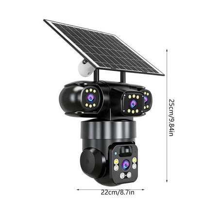 📹☀️ מצלמת אבטחה סולארית רב-זוויתית PTZ 360° — 8MP, ראיית לילה בצבע, WiFi 🌙🔒