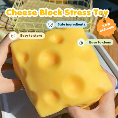 🧀✨ צעצוע לחץ גבינה ענקית – ריבאונד איטי, גמיש ומרגיע לסחיטה טיפולית!