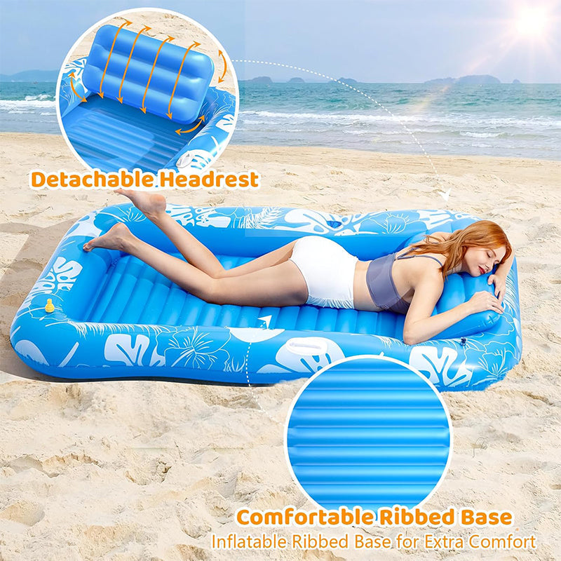 🏊🌊 מבצע פלאש 50%! כיסא נוח מתנפח לבריכה – זוגי, 208x130 ס"מ, 159 ק"ג, כרית ראש, מחזיקי כוסות, כיסוי כלול, מושלם להרפיה ושיזוף ☀️