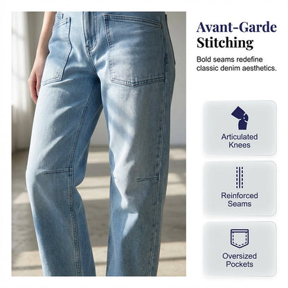👖 ג'ינס קזואלי רגל חבית עם כיסים מודסקים ✨ | דנים שטוף פרמיום | סטריטוור אורבני | 4 צבעים 🔵