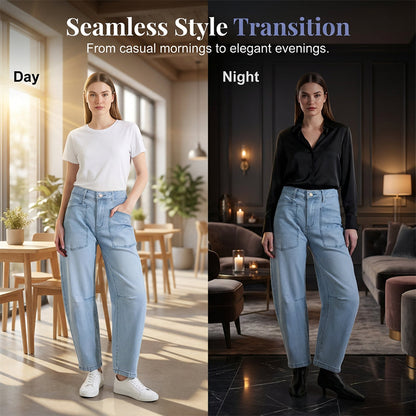 👖 ג'ינס קזואלי רגל חבית עם כיסים מודסקים ✨ | דנים שטוף פרמיום | סטריטוור אורבני | 4 צבעים 🔵