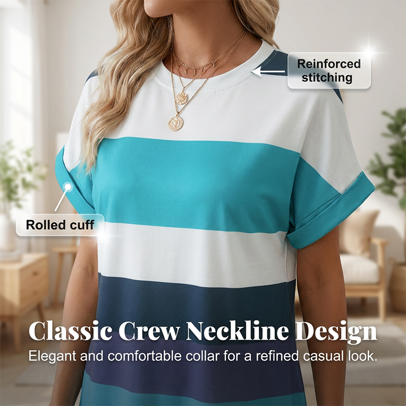 👗 50% הנחה לזמן מוגבל! ✨ שמלת מידי מפוספסת – כיסים, גזרה רחבה, חופשה, קז'ואל ✨