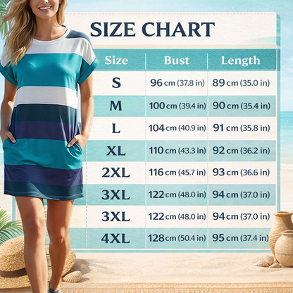 👗 50% הנחה לזמן מוגבל! ✨ שמלת מידי מפוספסת – כיסים, גזרה רחבה, חופשה, קז'ואל ✨