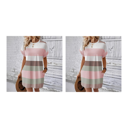 👗 50% הנחה לזמן מוגבל! ✨ שמלת מידי מפוספסת – כיסים, גזרה רחבה, חופשה, קז'ואל ✨