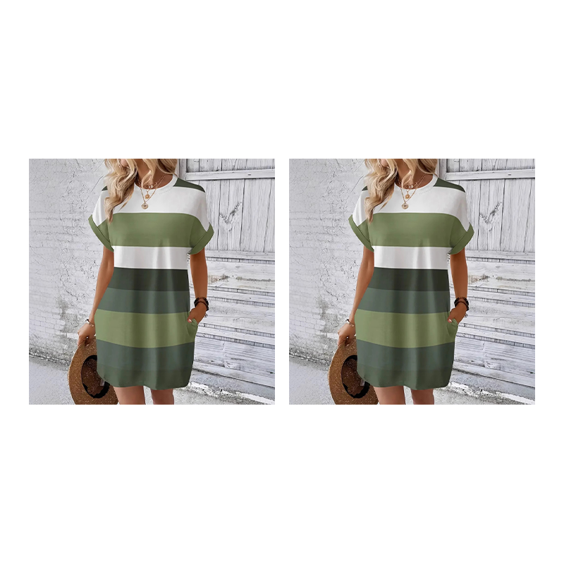 👗 50% הנחה לזמן מוגבל! ✨ שמלת מידי מפוספסת – כיסים, גזרה רחבה, חופשה, קז'ואל ✨
