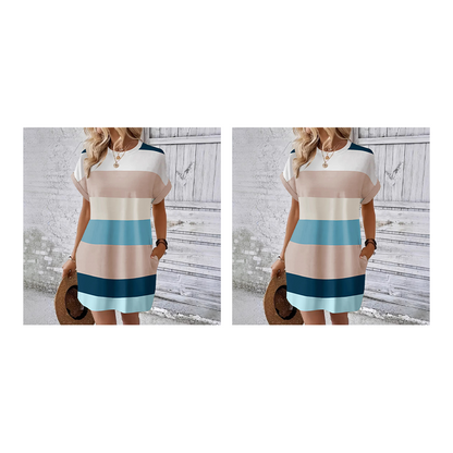 👗 50% הנחה לזמן מוגבל! ✨ שמלת מידי מפוספסת – כיסים, גזרה רחבה, חופשה, קז'ואל ✨