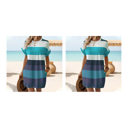 👗 50% הנחה לזמן מוגבל! ✨ שמלת מידי מפוספסת – כיסים, גזרה רחבה, חופשה, קז'ואל ✨