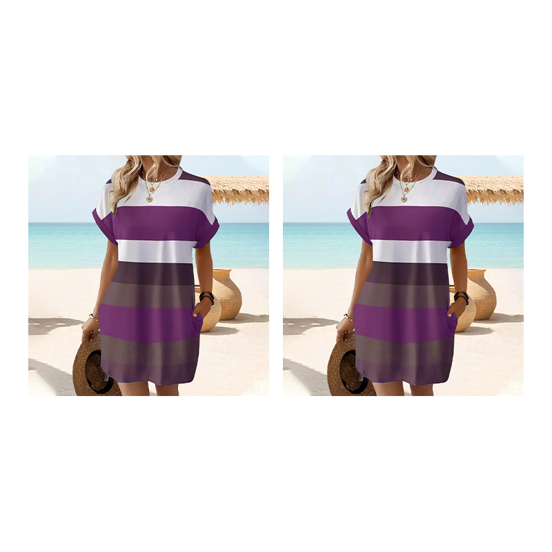 👗 50% הנחה לזמן מוגבל! ✨ שמלת מידי מפוספסת – כיסים, גזרה רחבה, חופשה, קז'ואל ✨