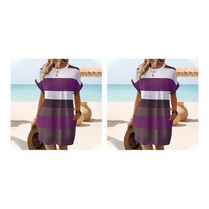 👗 50% הנחה לזמן מוגבל! ✨ שמלת מידי מפוספסת – כיסים, גזרה רחבה, חופשה, קז'ואל ✨
