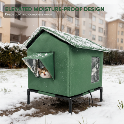 🔥Time-Limited Special💥All-Weather Elevated Outdoor Cat House – Waterproof Oxford Cloth, Thermal Aluminum Lining & Foldable Design 🌧️