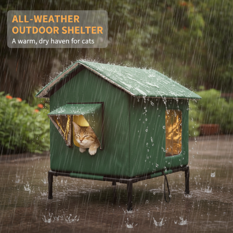 🔥Time-Limited Special💥All-Weather Elevated Outdoor Cat House – Waterproof Oxford Cloth, Thermal Aluminum Lining & Foldable Design 🌧️