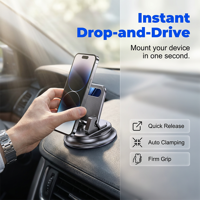 🚗 50% הנחה עכשיו!📱 מחזיק טלפון מסתובב לדשבורד – מתכוונן ב-360° ומונע החלקה – מתקן לטלפון ללא שימוש בידיים 🛡️