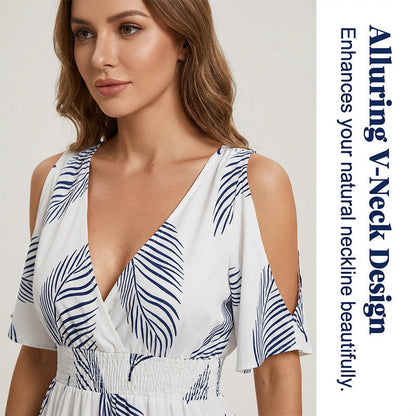 🌺 שמלת מקסי טרופית עם כתפיים חשופות וחריץ 👗✨