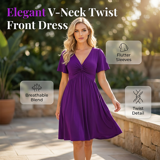👗 50% הנחה עכשיו! 🌸 שמלה אלגנטית עם צווארון V, חזית טוויסט וכיסים – מותן מחמיאה, נושמת וזורמת – מושלמת לעבודה, חתונות או דייטים – שיקית ופונקציונלית 💃