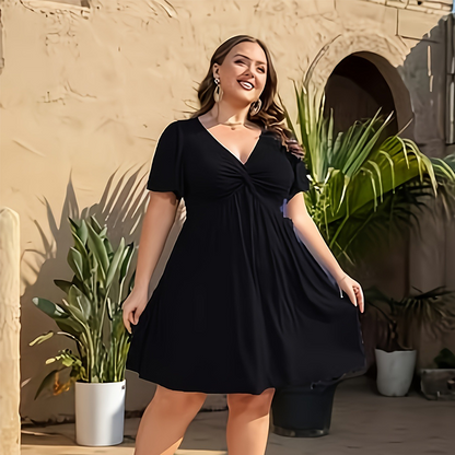👗 50% הנחה עכשיו! 🌸 שמלה אלגנטית עם צווארון V, חזית טוויסט וכיסים – מותן מחמיאה, נושמת וזורמת – מושלמת לעבודה, חתונות או דייטים – שיקית ופונקציונלית 💃