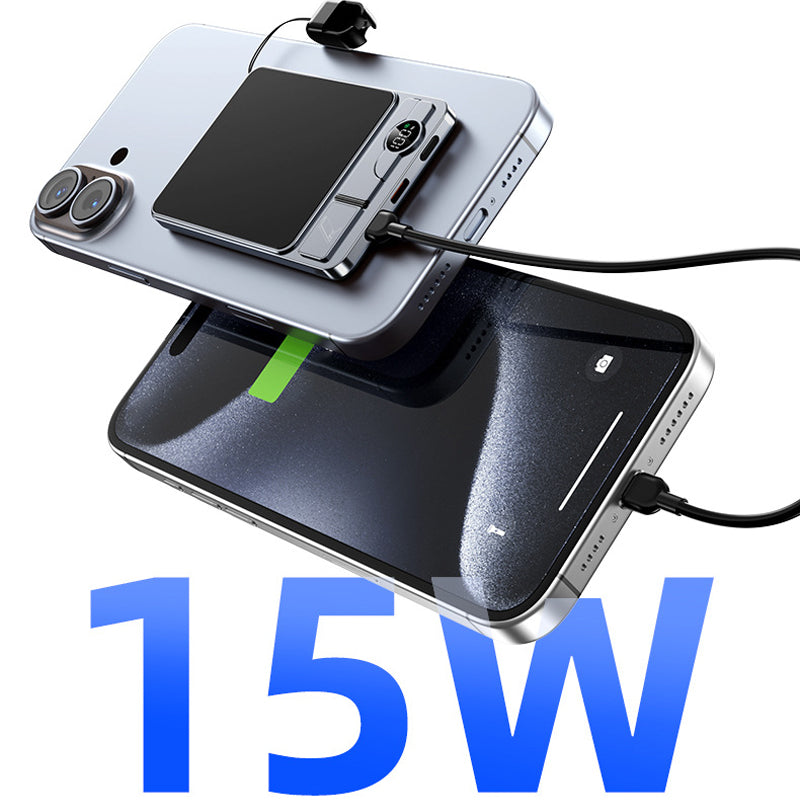 🔋⚡ מטען נייד מגנטי 3 ב-1 | טעינה אלחוטית 15W + מעמד מובנה + עיצוב דק 🌟