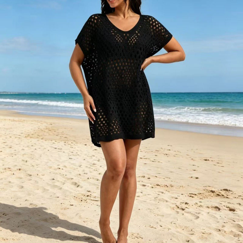 🏖️ 💥 כיסוי בגד ים לנשים עם עיצוב קרושה מחורר – נשימות יוצאת דופן, הגנת UV קלה, פוליאסטר עמיד קמטים ויבש מהר · 4 צבעים · מידה אחידה ✨