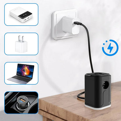 🔋 משאבת אוויר נטענת לקמפינג | ניפוח מהיר + תאורת LED ✨ | קומפקטית וניידת 🌿