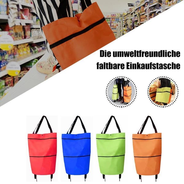 🛒✨ עגלת קניות מתקפלת 2-ב-1 | קיבולת 23 ליטר | גלגלים שקטים | בד אוקספורד איכותי 🌿
