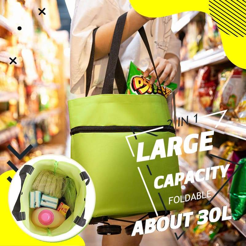 🛒✨ עגלת קניות מתקפלת 2-ב-1 | קיבולת 23 ליטר | גלגלים שקטים | בד אוקספורד איכותי 🌿