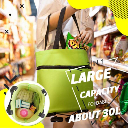 🛒✨ עגלת קניות מתקפלת 2-ב-1 | קיבולת 23 ליטר | גלגלים שקטים | בד אוקספורד איכותי 🌿