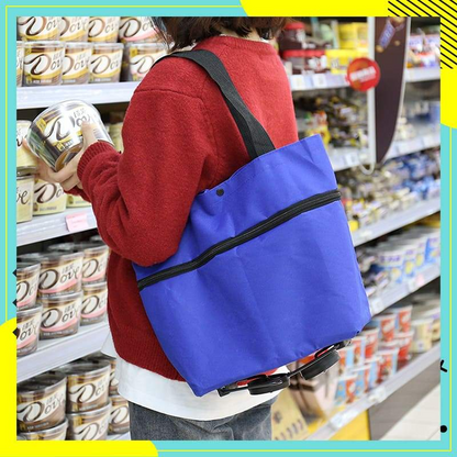 🛒✨ עגלת קניות מתקפלת 2-ב-1 | קיבולת 23 ליטר | גלגלים שקטים | בד אוקספורד איכותי 🌿