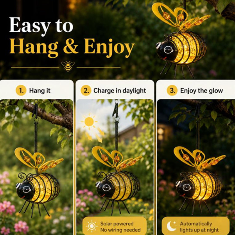 🐝אור דבורה תלוי המופעל על ידי אנרגיה סולארית