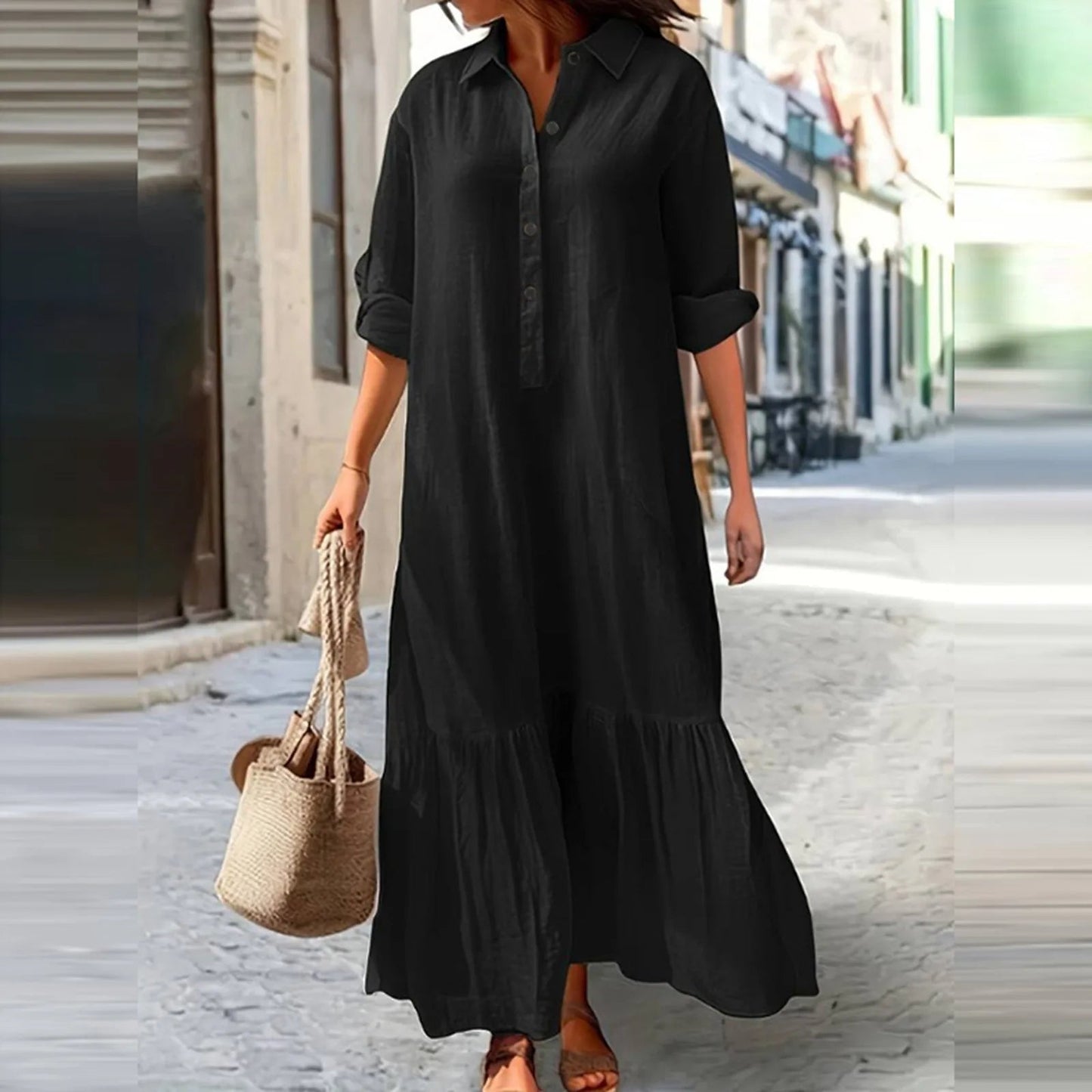 👗✨ שמלת מקסי וינטג' עם צווארון מחויט לנשים | 50% הנחה ⏰