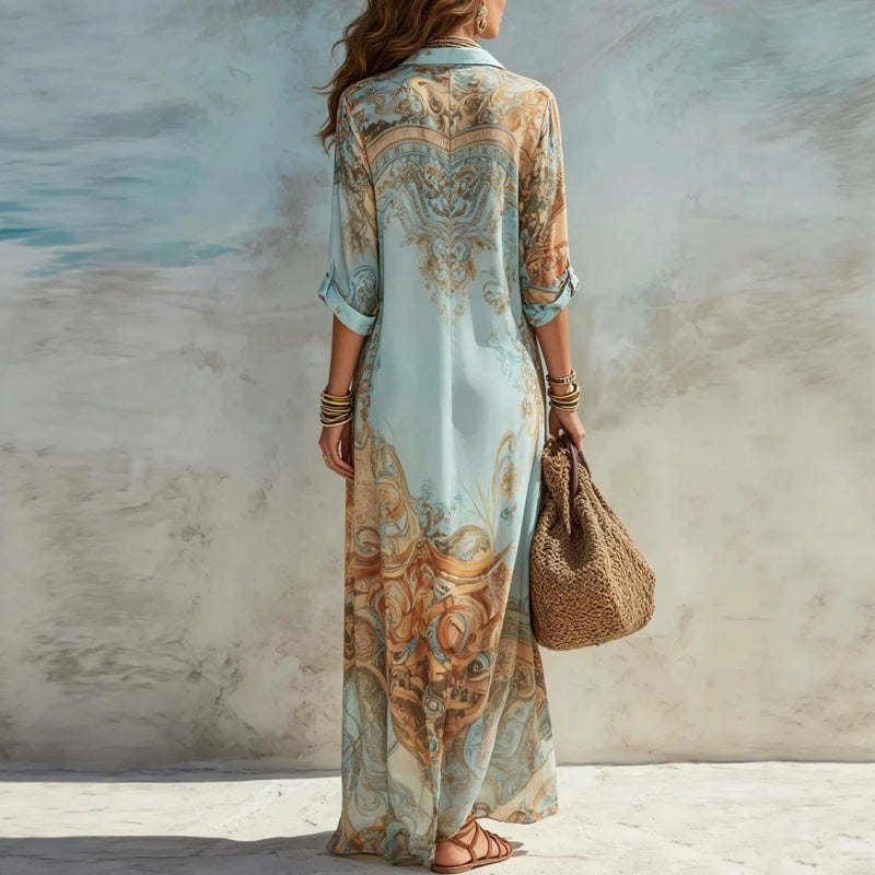 👗 שמלת מקסי רטרו אלגנטית לנשים | הדפס בוהו שיק
