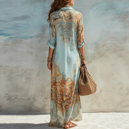 👗 שמלת מקסי רטרו אלגנטית לנשים | הדפס בוהו שיק