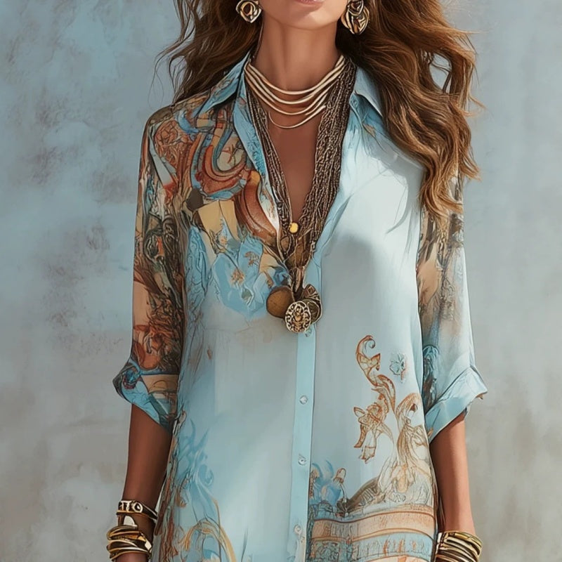 👗 שמלת מקסי רטרו אלגנטית לנשים | הדפס בוהו שיק