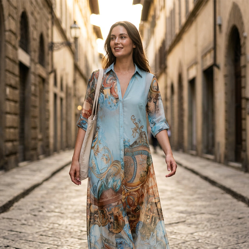 👗 שמלת מקסי רטרו אלגנטית לנשים | הדפס בוהו שיק
